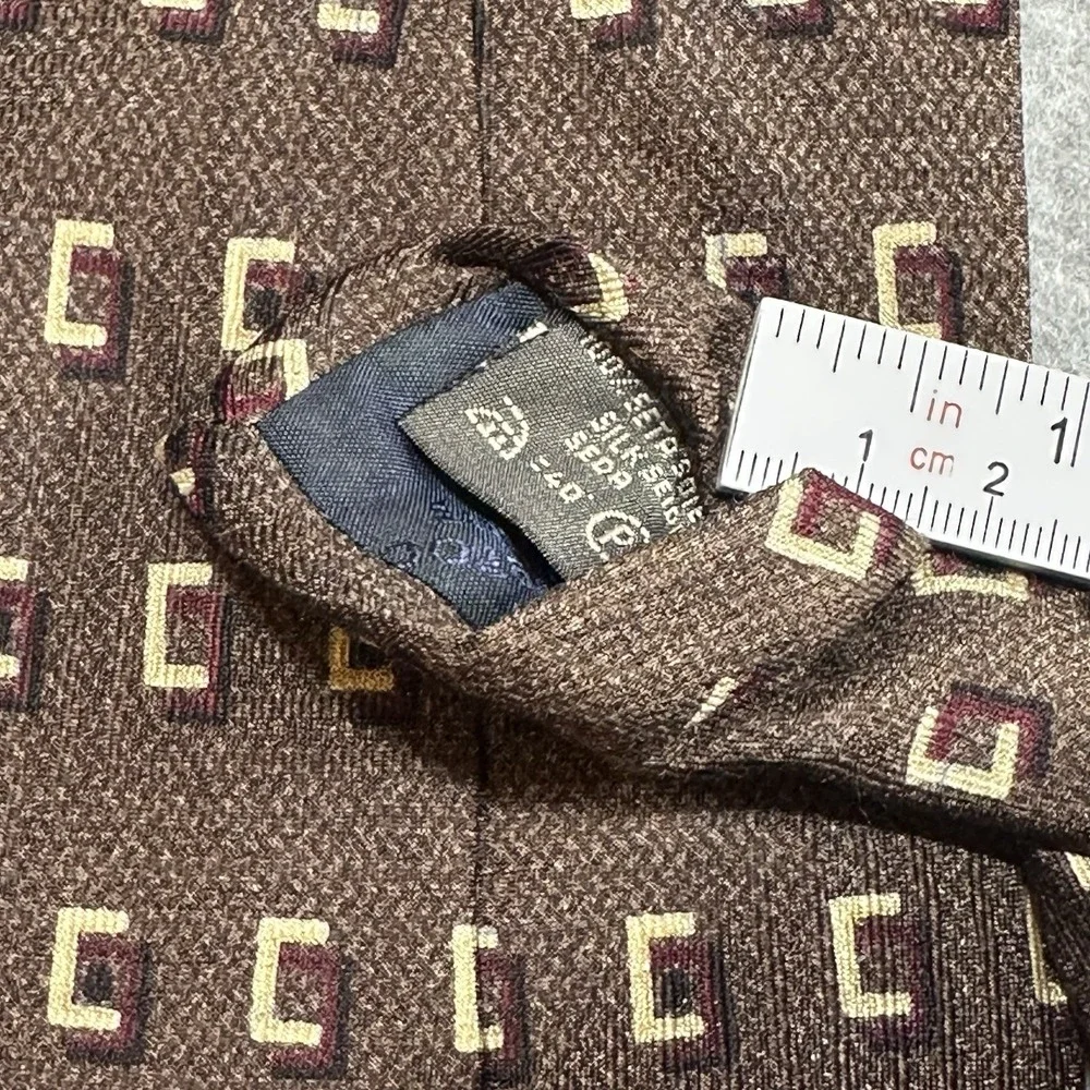 Vintage Guy Laroche‎ Silk Tie Brown Geometric Pattern Made Italy 59x3.75in NOTE